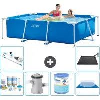 Intex Rechthoekig Frame Zwembad - 220 x 150 x 60 cm - Blauw - Inclusief Onderhoudspakket - Zwembadfilterpomp - Filter - Grondzeil - Stofzuiger - Solar Mat - 7-delig