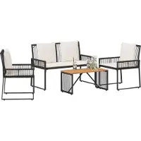 vidaXL Buitenmeubels set 4 pcs Zwart en Crème Wit poly rattan