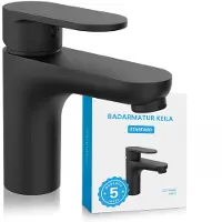 Bächlein Badkamerkraan in klassiek ontwerp, ééngreepsmengkraan met duurzame keramische cartridge en montageset, Zwarte badkraan - klassiek