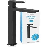 Bächlein Waterkraan hoog voor de badkamer [hoekig - Mat Zwart] - extra hoge kraan met 215mm uitloop hoogte voor opzetwastafels, hoge uitloop wastafelkraan
