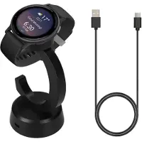 Kwmobile sporthorloge laadstation geschikt voor Garmin Vivoactive 6 / Vivoactive 5 / Forerunner 55 255 165 965 oplader - Smartwatch lader en houder - Met magneet en 100 cm kabel in zwart