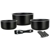 Herzberg HG-8051: 5-delige pannenset met marmeren coating en afneembaar handvat, zwart