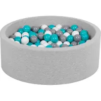Petsona ballenbad ballenbad voor honden 90x30cm/200 ballen rond kat konijn huisdieren hondenzwembad dieren schuim zwembad draagbaar made in eu, lichtgrijs: grijs/wit/turquoise