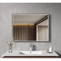 LOMAZOO Badkamerspiegel met LED verlichting - Badkamer Spiegel - Spiegel Badkamer - Spiegel Douche - Verwarming Anti Condens 80 x 60 [BORDEAUX]