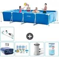Intex Rechthoekig Frame Zwembad - 450 x 220 x 84 cm - Blauw - Inclusief Solarzeil - Onderhoudspakket - Zwembadfilterpomp - Filter - Stofzuiger - 6-delig