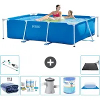 Intex Rechthoekig Frame Zwembad - 220 x 150 x 60 cm - Blauw - Inclusief Solarzeil - Onderhoudspakket - Zwembadfilterpomp - Filter - Grondzeil - Stofzuiger - Solar Mat - 8-delig