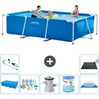 Intex Rechthoekig Frame Zwembad - 300 x 200 x 75 cm - Blauw - Inclusief Solarzeil - Onderhoudspakket - Zwembadfilterpomp - Filter - Grondzeil - Stofzuiger - Solar Mat - 8-delig