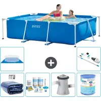 Intex Rechthoekig Frame Zwembad - 220 x 150 x 60 cm - Blauw - Inclusief Solarzeil - Onderhoudspakket - Zwembadfilterpomp - Filter - Grondzeil - Stofzuiger - 7-delig