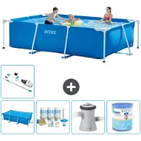 Intex Rechthoekig Frame Zwembad - 300 x 200 x 75 cm - Blauw - Inclusief Solarzeil - Onderhoudspakket - Zwembadfilterpomp - Filter - Stofzuiger - 6-delig
