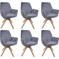 Mendler Set van 6 eetkamerstoelen -G67, eettafelstoel/keukentoel met armleuningen, draaibaar, hout, fluweel 320 g/m², MVG ~ donkergrijs