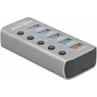 DeLOCK USB hub met 4+1 poorten en aan/uit schakelaars - USB3.0 - externe 12V voeding / grijs - 0,80 meter
