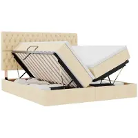 vidaXL Opbergbed met hoofdeinde met opslag Crème 200 x 200 cm Stof