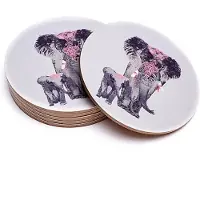 Phoenix Onderzetters 'olifant met jong', set van 6 stuks, rond