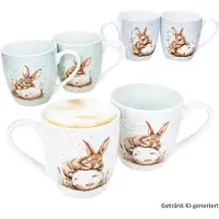 Ritzenhoff & Breker 6-delige set Bunny JUMBO-bekers 500 ml, elk 2x wit, groen & blauw van porselein - 428629