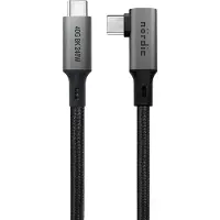 NÖRDIC USB C naar USB C Kabel - Haaks - USB4 PD3.1 240W 8K 60Hz - 40Gbps - 50cm - Geschikt voor Laptop, Smartphone & Tablet - Grijs