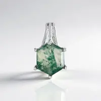 Cavill - Hanger Zeshoekige Mosagaat 3,6 ct - 925 Sterling Zilver met Platina Plating - Elegante Groene Edelsteen Sieraad