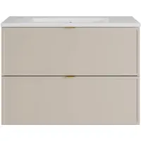 Vente-unique Zwevend badkamermeubel met inbouwwastafel - Beige - 80 cm - ONDIL