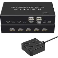 NÖRDIC KVM Switch - 4 PC’s naar 1 HDMI Monitor - 4K@60Hz & USB-C - Geschikt voor PC - USB & Draadloos