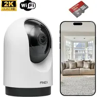 Finex Binnenhuis Camera – 2K Ultra HD – Geen abonnement - Inclusief 32GB SD kaart - Huisdiercamera met app – Binnen camera – Bewakingscamera – Beveiligingscamera Met WiFi en App – Hondencamera – Wit
