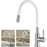 CECIPA MAX Flexibele Keukenkraan - 360° Vervormbare Tuit - 2-functie kraan (Regen/Bellen) - 304 RVS - 40% Waterbesparing - Gebürstet/Wit