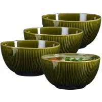 Mica Decorations Soepkom Nusa - 6x - groen - 14 x 7 cm - keramiek - kommetjes/schaaltjes - 500 ml