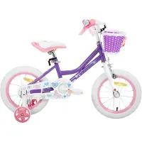 Happiq Meisjesfiets – Voor peuters en kinderen van 2-9 jaar – Met zijwieltjes, mandje, handrem & standaard – Paars, 30 cm