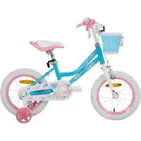 Happiq Meisjesfiets – Voor peuters en kinderen van 2-9 jaar – Met zijwieltjes, mandje, handrem & standaard – Blauw, 36 cm