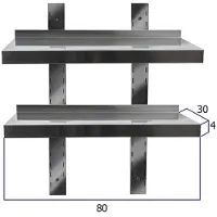 HCB - Professionele Wandschap van metaal - Dubbel wandschap - RVS / INOX - Muurplank - wandplank - Horeca - 30x80x4 cm (DxBxH) - 15 kg - 8613