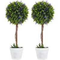 Aosom Set van 2 kunstplanten inclusief plantenbak en kunstmos, kunstmatige lavendelstelen, wit+groen+paars