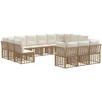vidaXL Buiten bank set 13-zits Natuurlijk en Crème Wit Polyester