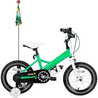 Happiq Kinderfiets – Voor jongens en meisjes – Met mand, bel, extra wielen en poppenzitje, leuk verjaardagscadeau – Groen, 30 cm