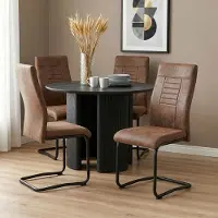 Glamour ALBA Vintage Schommel Eetkamerstoel Set van 4 – Industriële Eetkamerstoelen met Metalen Swing Frame en Comfortabele Gewatteerde Stoffen Zitting – 43 x 98 x 57 cm – Grijs/Zwart