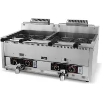 HCB - Professionele grote Horeca frituurpan - Dubbele friteuse - 2 x 30 liter - aardgas - RVS / INOX frietpannen - frietpan - 58x110x48 cm (DxBxH) - 8750W - 2604