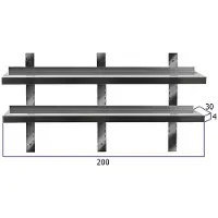 HCB - Professionele Wandschap van metaal - Dubbel wandschap - RVS / INOX - Muurplank - wandplank - Horeca - 30x200x3 cm (DxBxH) - 15 kg - 8291