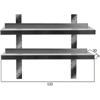 HCB - Professionele Wandschap van metaal - Dubbel wandschap - RVS / INOX - Muurplank - wandplank - Horeca - 30x120x3 cm (DxBxH) - 15 kg - 8290