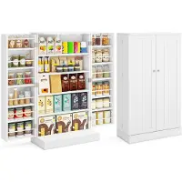 Costway Multifunctionele kast, opbergkast met 6 verstelbare planken, keukenkast voor eetkamer, woonkamer, wit