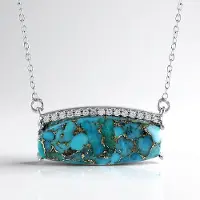 Cavill - 925 Sterling Zilver Halsketting - Blauwe Mohave Turkoois 8,96 ct - Zirkonia Pave 0,189 ct - Elegante Blauw Cabochon Ketting Dames