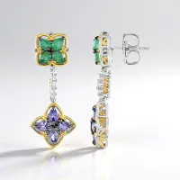 Cavill - 925 Sterling Zilver Palladium Oorbellen - 1,47 ct Peervormige Tanzaniet & 0,94 ct Smaragd - Elegante Druppelvormige Oorbellen