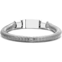 Frank 1967 7FB-0617-21 Leren Armband - Heren - Slang schakel - 6,5 mm Dikte - Stalen Slot - 10,7 mm Breed - 21 cm - Zilverkleurig
