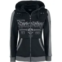 Rock Rebel by EMP - Rock Vest met capuchon - Schwarze Kapuzenjacke mit Rock Rebel und Skull-Prints - S tot 5XL - voor Vrouwen - zwart | Maat 5XL