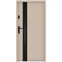 Vente-unique Massieve stalen en roestvrijstalen voordeur, 207 cm hoog x 100 cm breed - rookglas - beige en zwart - 55 mm dik - rechtsdraaiend - BRAGA