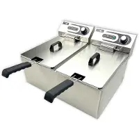 HCB - Professionele grote Horeca frituurpan - Dubbele friteuse - 2 x 10.5 liter - 2 x 230V - RVS / INOX frietketel - frietpannen - frietpan - 47.5x57x35 cm (DxBxH) - 6000W - 2596