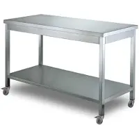 HCB - Professionele Werktafel op wielen - 100 x 70 x 85 cm - RVS / INOX tafel - Horeca keuken werkbank - werkwagen - kookeiland - verplaatsbaar keukeneiland - werkblad - 26 kg - 7936