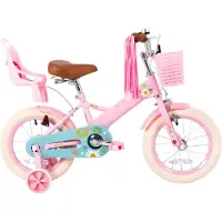 Happiq Kinderfiets – Voor jongens en meisjes – Met mand, bel, extra wielen en poppenzitje, leuk verjaardagscadeau – Roze, 41 cm