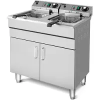 HCB - Professionele grote Horeca frituurpan - Dubbele friteuse - 2 x 14 liter - 2 x 400V - RVS / INOX frietketel - frietpannen - frietpan - 53x68.6x91 cm (DxBxH) - 10000W - 2600