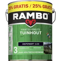Rambo Pantserbeits Tuinhout - Zijdeglans - Dekkend - Diepzwart - UV-blockend - Makkelijk verwerkbaar - 4L + 25% gratis