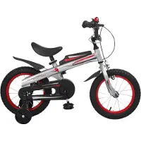 Happiq Kinderfiets – Voor kinderen van 2-4 jaar – Met zijwieltjes en Klinghandrem – Zilver, 36 cm