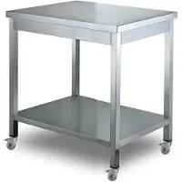 HCB - Professionele Werktafel op wielen - 70 x 70 x 85 cm - RVS / INOX tafel - Horeca keuken werkbank - werkwagen - kookeiland - verplaatsbaar keukeneiland - werkblad - 23 kg - 7931