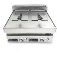 HCB - Professionele grote Horeca frituurpan - dubbele Friteuse - aardgas - 2 x 8 liter - RVS / INOX frietketel - frietpannen - frietpan - 65x70x32 cm (DxBxH) - 13000W - 8612