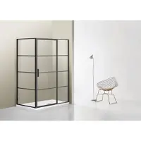 Marenza Bellini Douchecabine - 100x100cm - vast paneel - veiligheidsglas - frame lines buitenzijde - anti kalk - mat zwart sw491683/sw491685